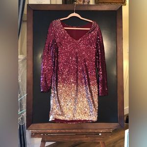 NWOT Sequin long sleeve ombré pink & gold dress—sparkling party dress